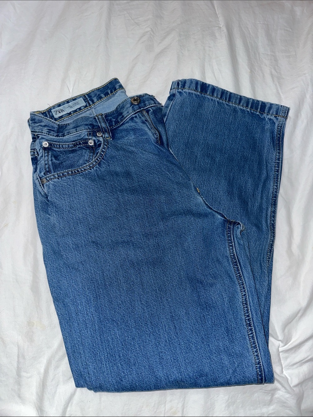 Zara Medium Blue Straight-Leg Denim Jeans